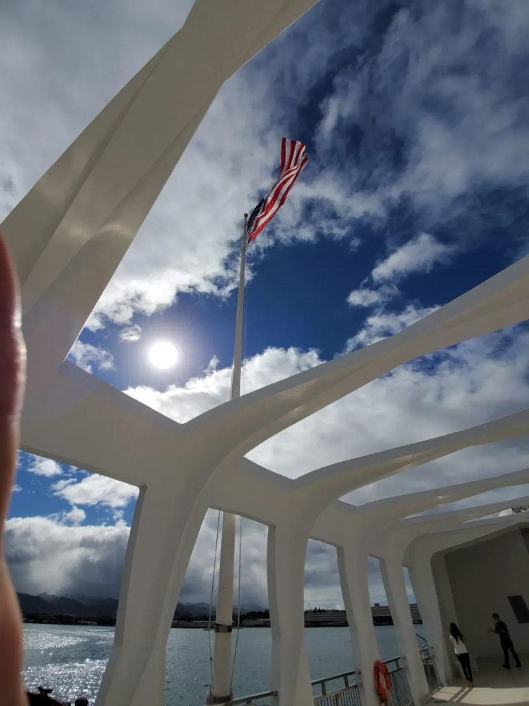 phptours uss arizona deluxe tour flag sky clouds structure water